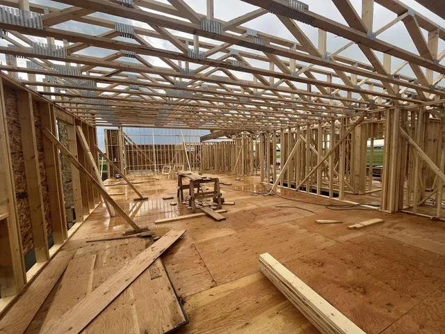 Timber framing shown as a material study in this portfolio concept